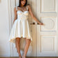 High-low wedding dress with crystal embellishments