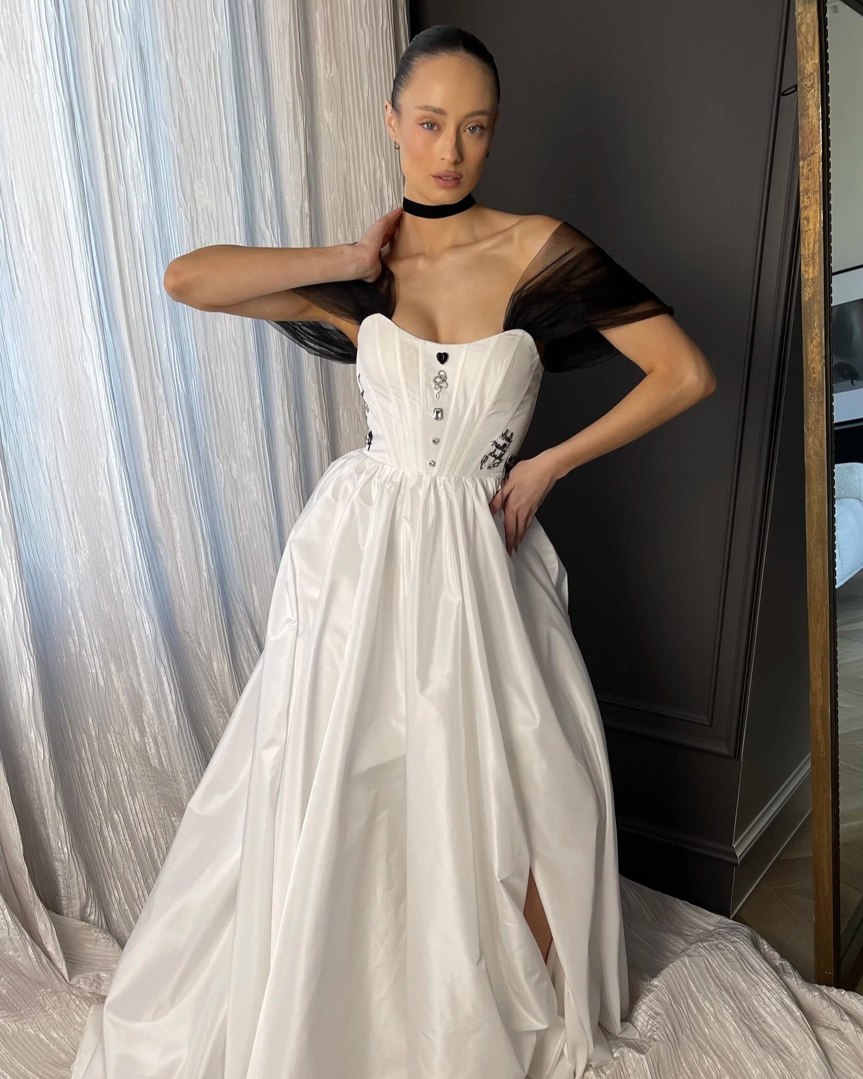 Taffeta wedding dress with corset