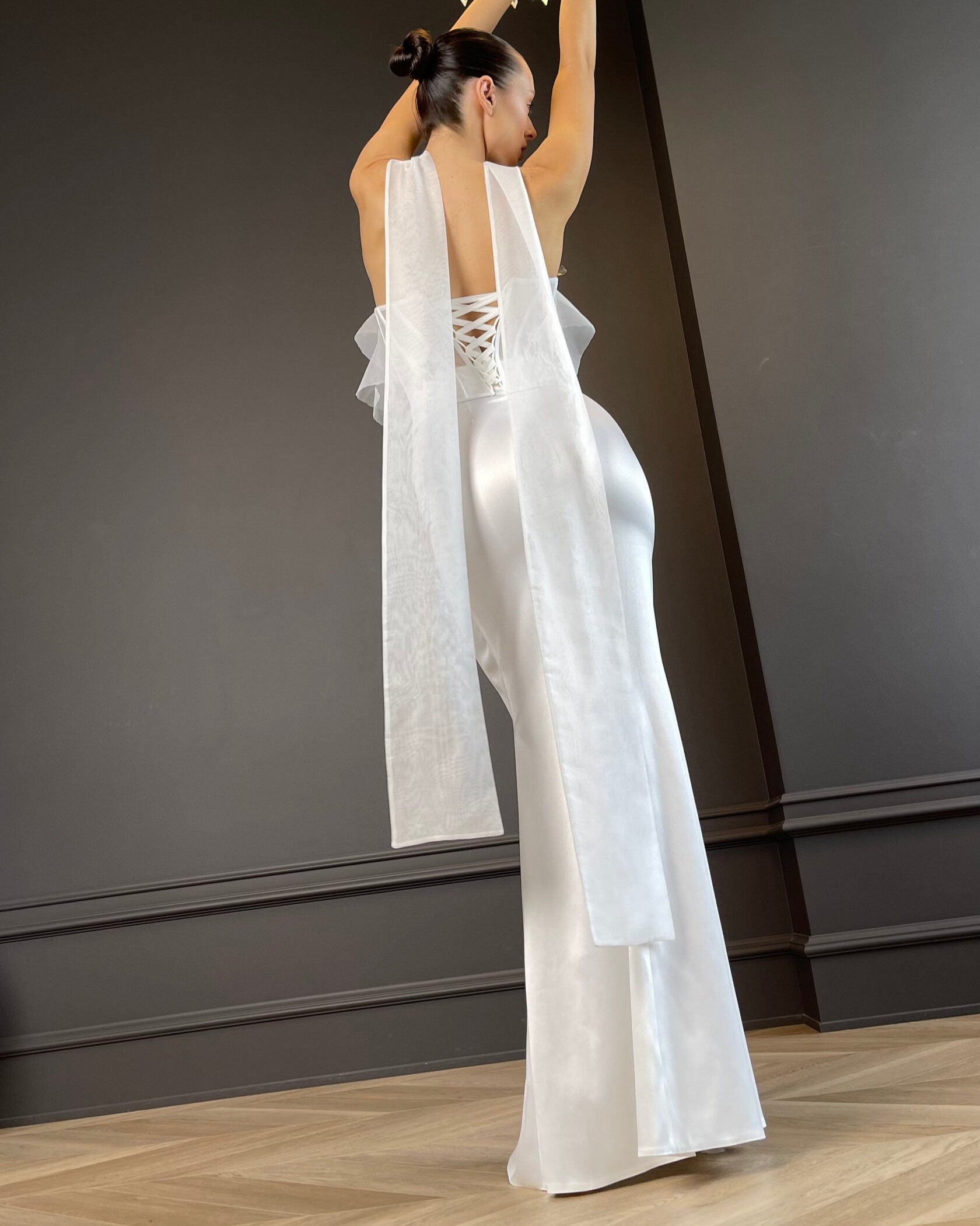 Corset wedding dress with satin skirt