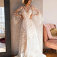Celestial wedding gown featuring airy sheer fabric with delicate star embellishments