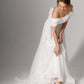 Elegant beaded wedding dress with a sweetheart neckline and dreamy off-shoulder sleeves