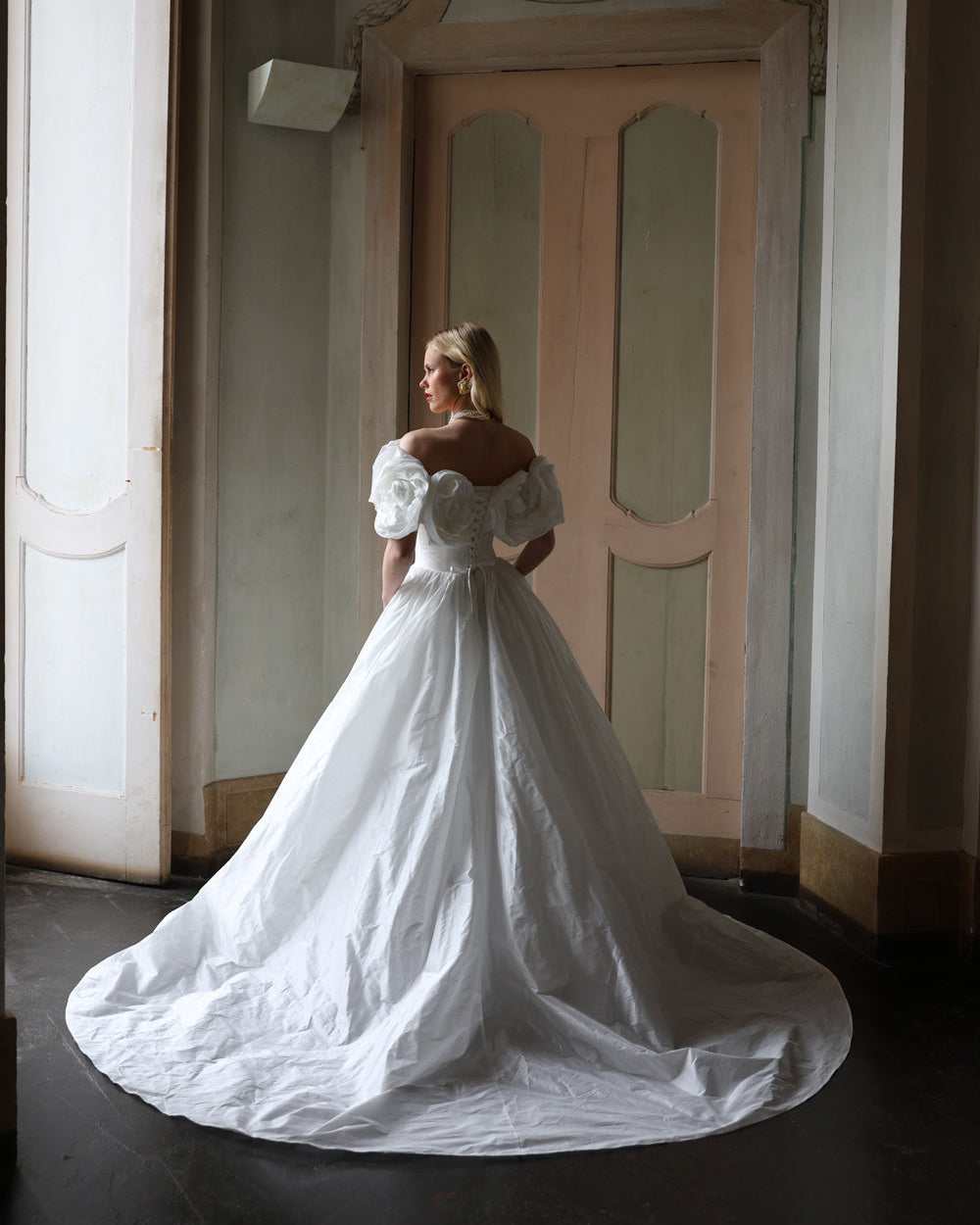 Elegant fairytale wedding gown crafted from structured taffeta for a dramatic effect