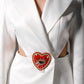 Fashion-forward wedding dress featuring a structured blazer and sheer lace trousers
