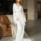 Fitted lace boho wedding gown with a breathtaking train and delicate floral patterns