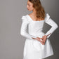 Pearl detail wedding dress with an exquisite square neckline and soft, lightweight satin
