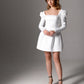 Satin baby doll wedding dress with a high waistline and pearl-embellished square neckline