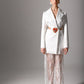 Stylish wedding dress with blazer and sheer lace pants for modern brides